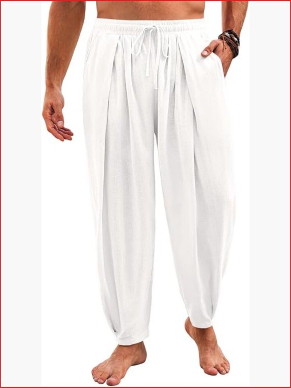 Men's Harem Pants Drawstring Elastic Waist Cotton Cropped Yoga Beach